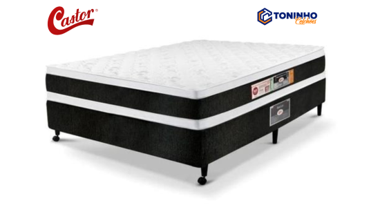 Conjunto Box Casal Castor Espuma D45 Black White 1,38 x 1,98 x 0,67